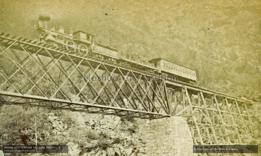 Stereoview: Willey Brook Bridge, Portland & Ogdensburg Railroad, Crawford Notch, White Mountains